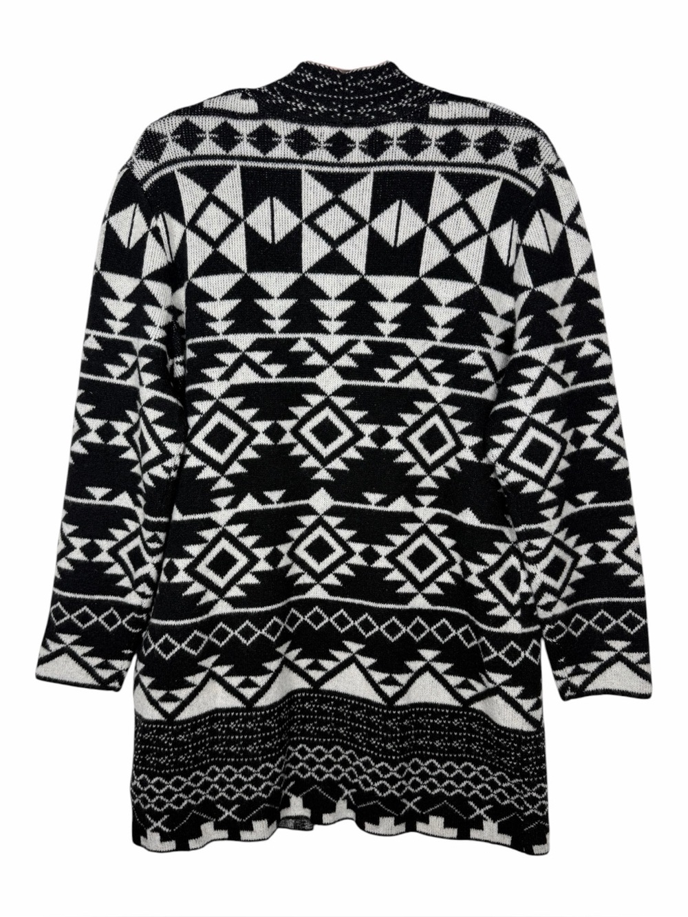 Frye NWT Women’s Black & White Geometric Pattern Open-Front Cardigan Size Large - Picture 14 of 16